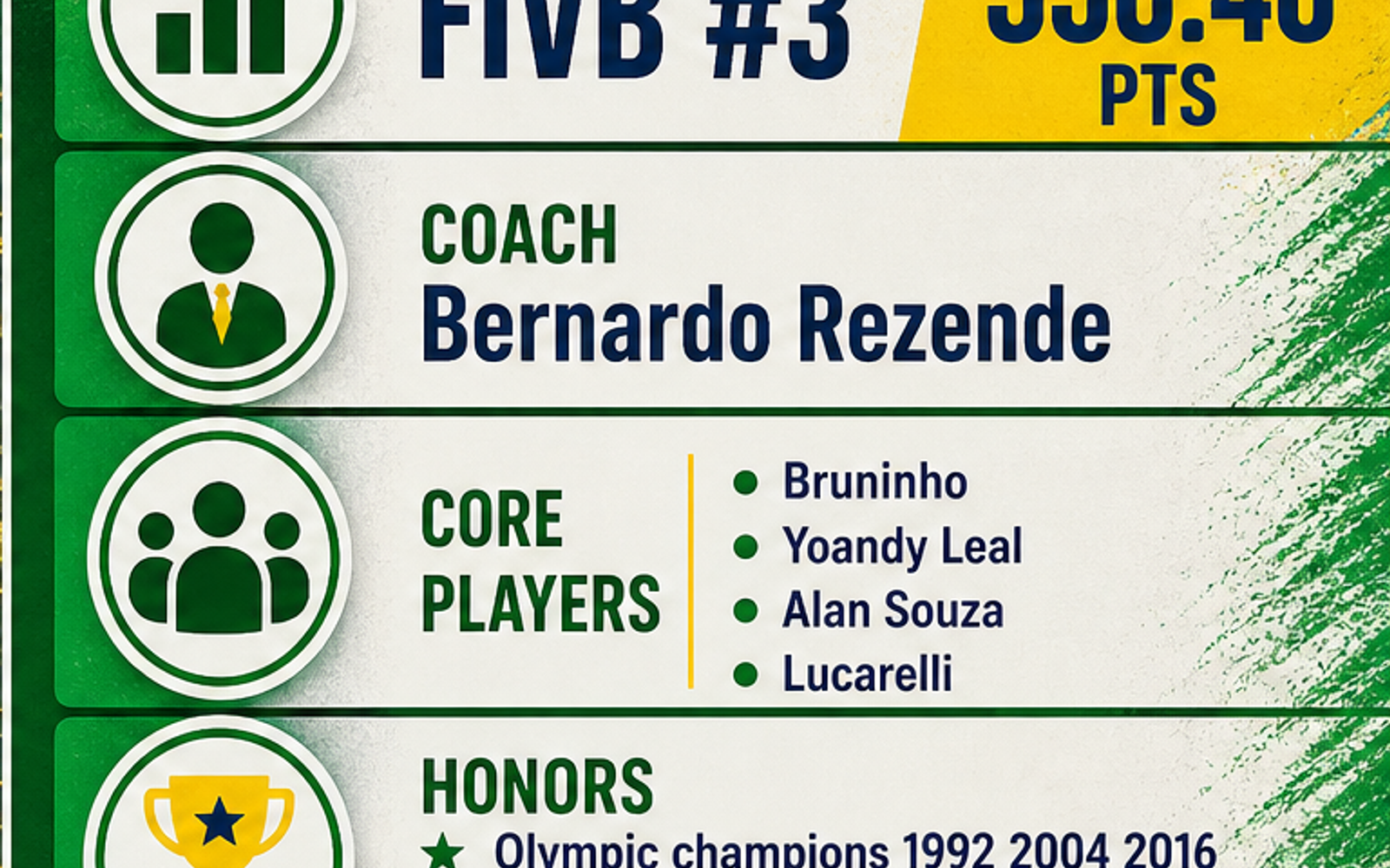 Brazil Men's National Volleyball Team visual team brief